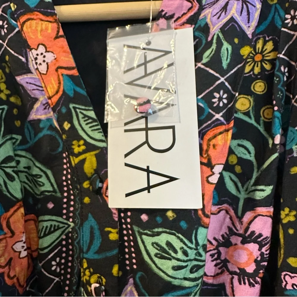 Avara Elena Floral Belted 3/4 Sleeve Mini Dress Black Multicolor Size XS - Picture 12 of 16